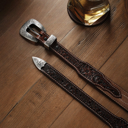 Tooled Tapered Belt Brown/Sand - Stetson