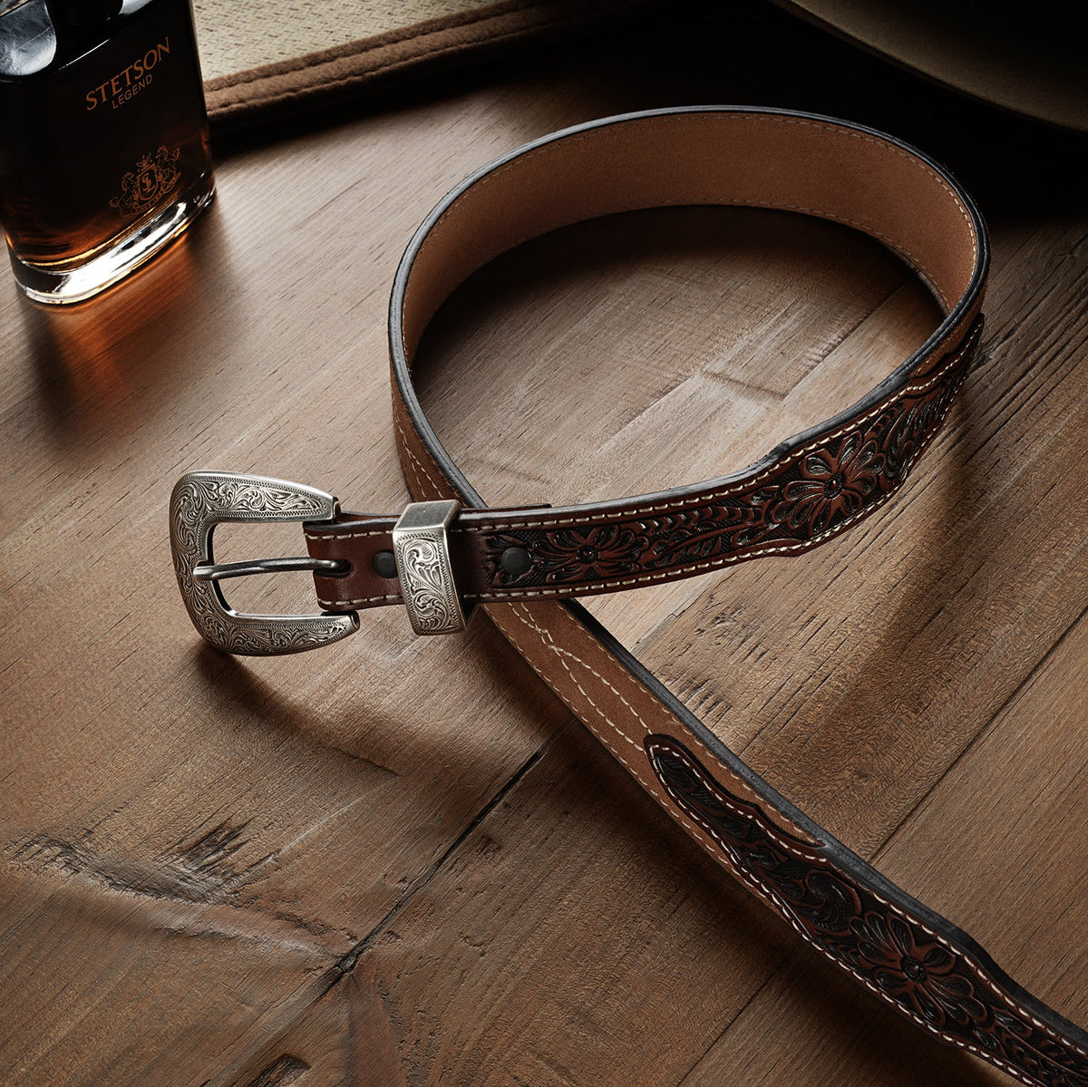 Tooled Tapered Belt Brown/Sand - Stetson