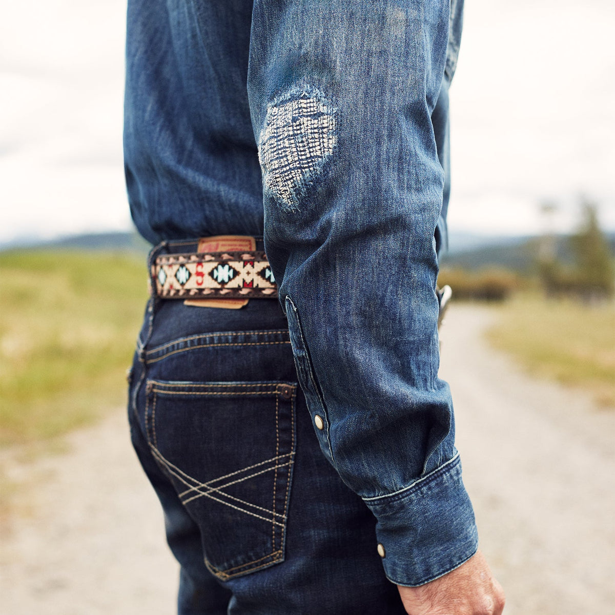 Embroidered Tooled Tab Belt Vintage Brown - Stetson
