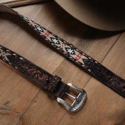 Embroidered Tooled Tab Belt Vintage Brown - Stetson