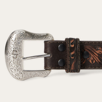 Embroidered Tooled Tab Belt Vintage Brown - Stetson