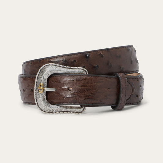 Ostrich Western Tab Belt Mocha Brown - Stetson