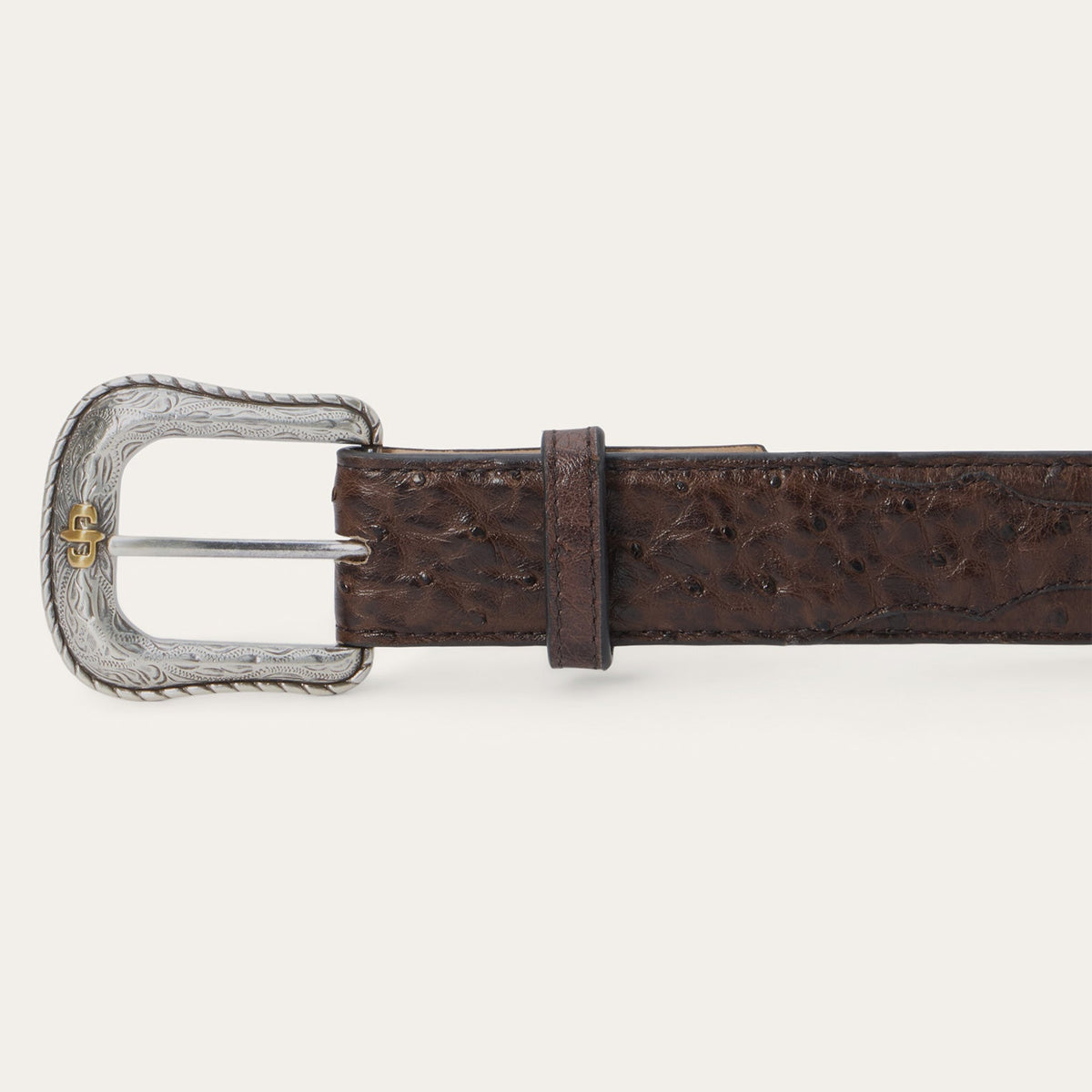 Ostrich Western Tab Belt Mocha Brown - Stetson