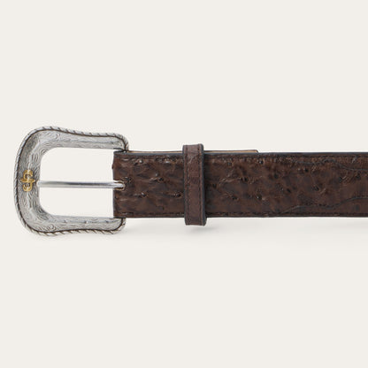 Ostrich Western Tab Belt Mocha Brown - Stetson