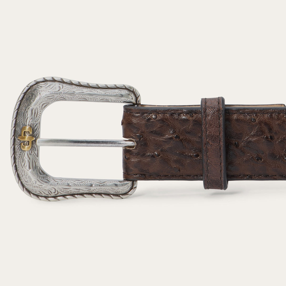 Ostrich Western Tab Belt Mocha Brown - Stetson