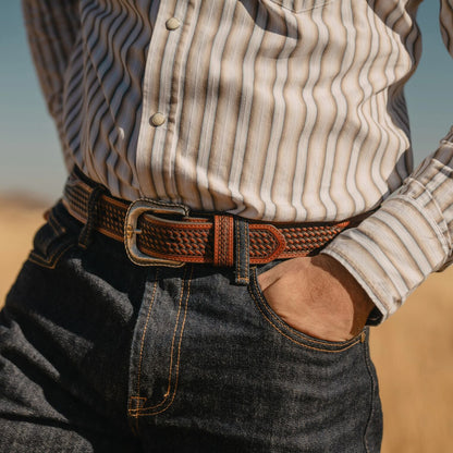Pebble Leather Basket Weave Tabs Belt Natural/Brown - Stetson