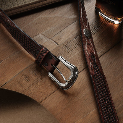 Pebble Leather Basket Weave Tabs Belt Natural/Brown - Stetson