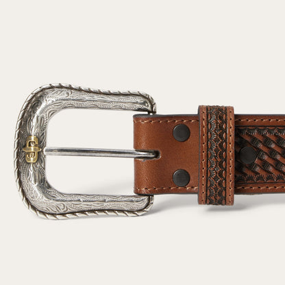 Pebble Leather Basket Weave Tabs Belt Natural/Brown - Stetson