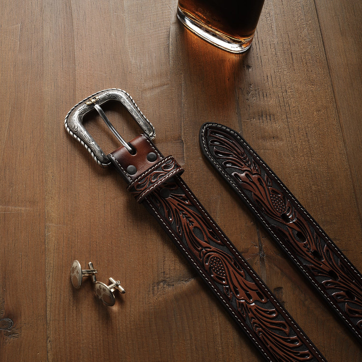 Tooled Belt Dark Brown - Stetson