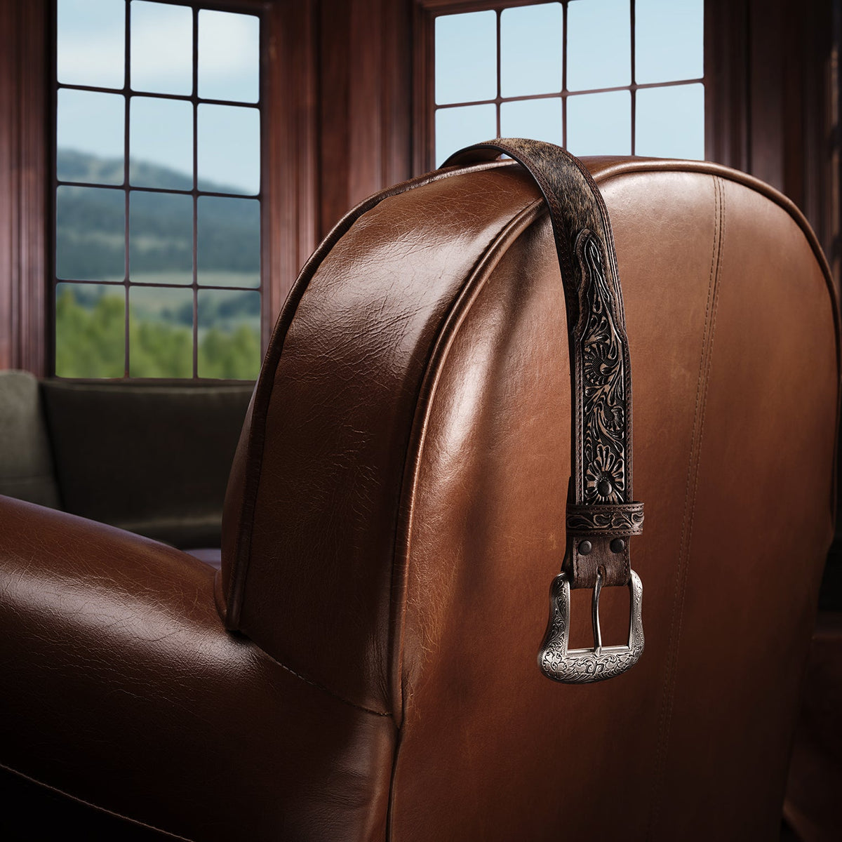 Hair-on-Hide Tooled Tab Belt Vintage/Brown - Stetson