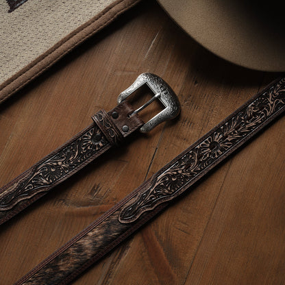 Hair-on-Hide Tooled Tab Belt Vintage/Brown - Stetson