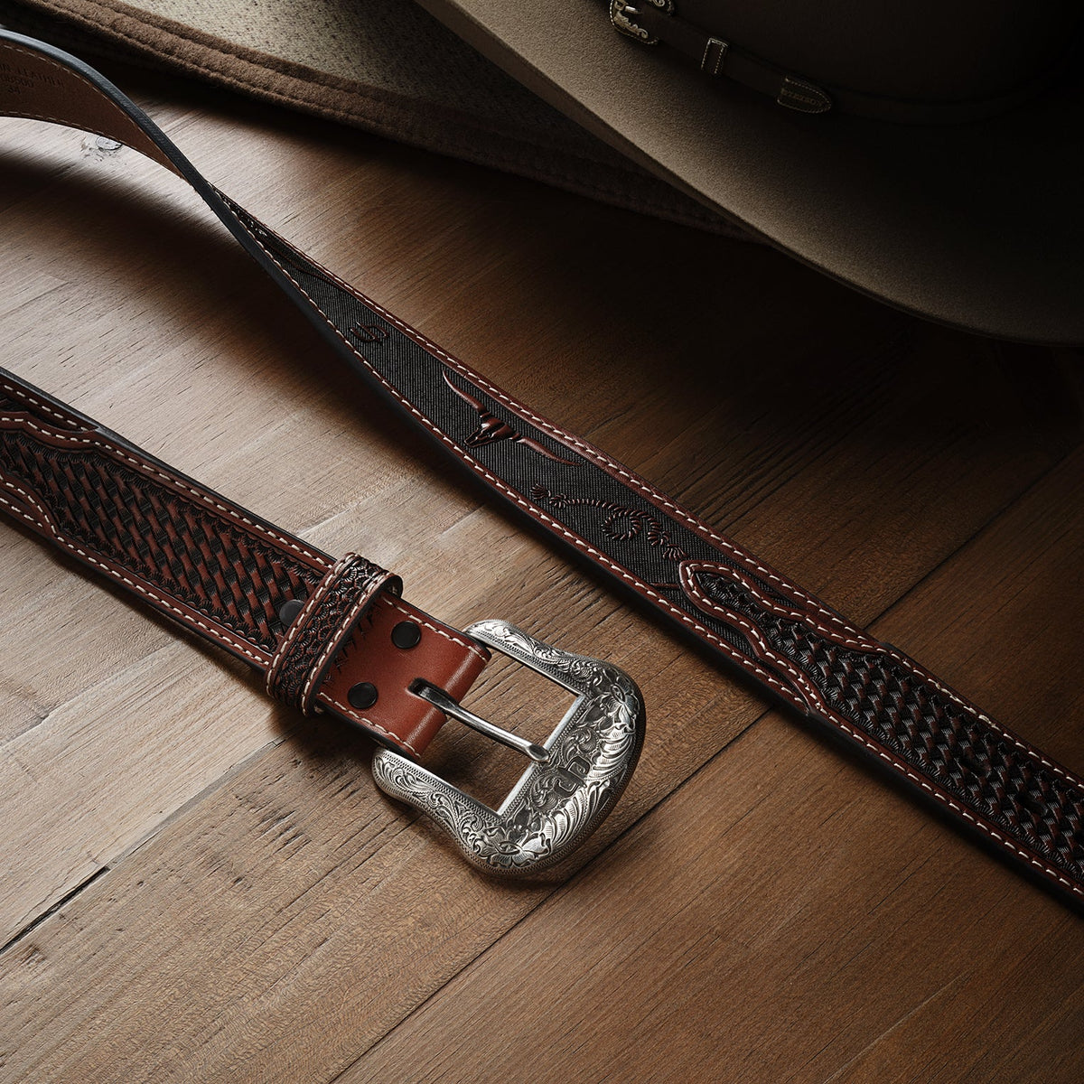 Western Icons Tooled Belt Cognac - Stetson