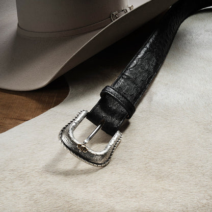 Ostrich Western Tab Belt Black - Stetson