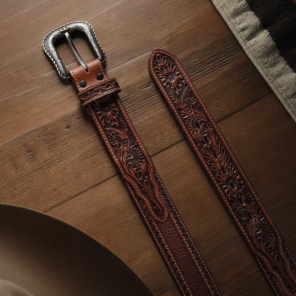 Tooled Tab Belt Cognac - Stetson