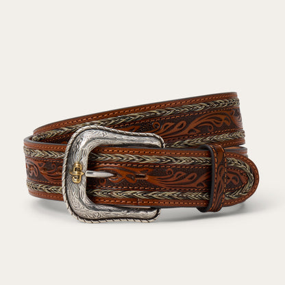 Tooled Horse Hair Braided Edge Belt Natural - Stetson