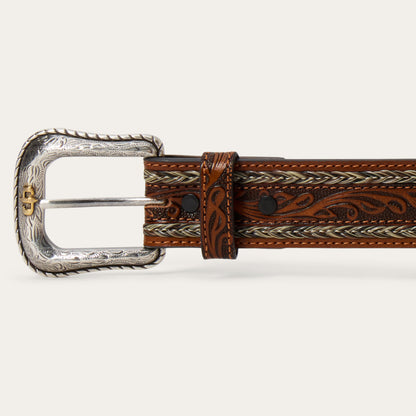 Tooled Horse Hair Braided Edge Belt Natural - Stetson