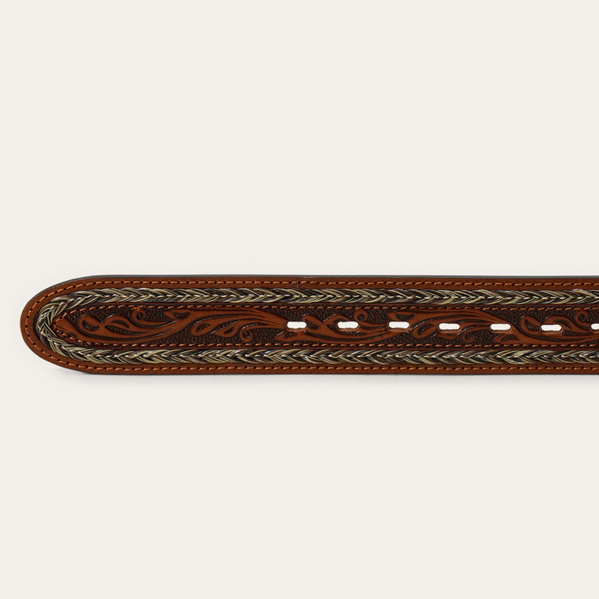 Tooled Horse Hair Braided Edge Belt Natural - Stetson