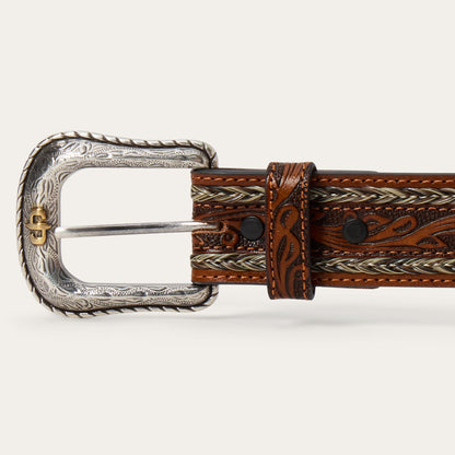 Tooled Horse Hair Braided Edge Belt Natural - Stetson