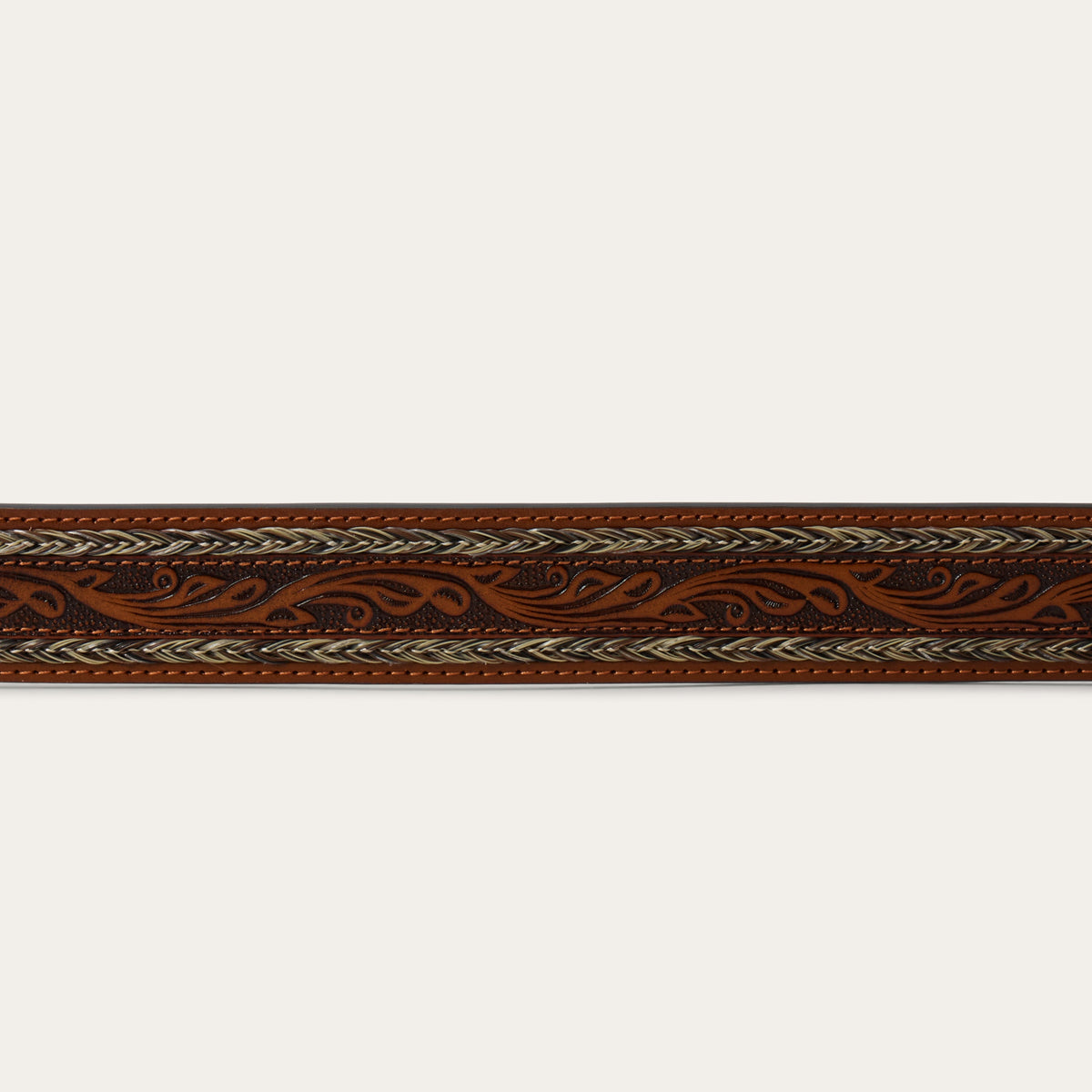 Tooled Horse Hair Braided Edge Belt Natural - Stetson