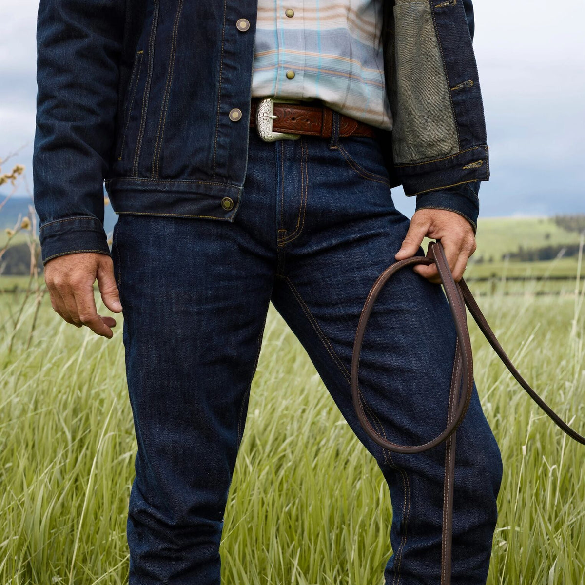 Bison Leather Tooled Tab Belt Hazelnut Bison - Stetson