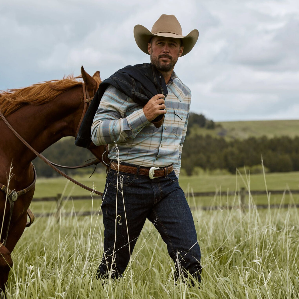 Bison Leather Tooled Tab Belt Hazelnut Bison - Stetson