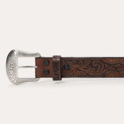 Bison Leather Tooled Tab Belt Hazelnut Bison - Stetson