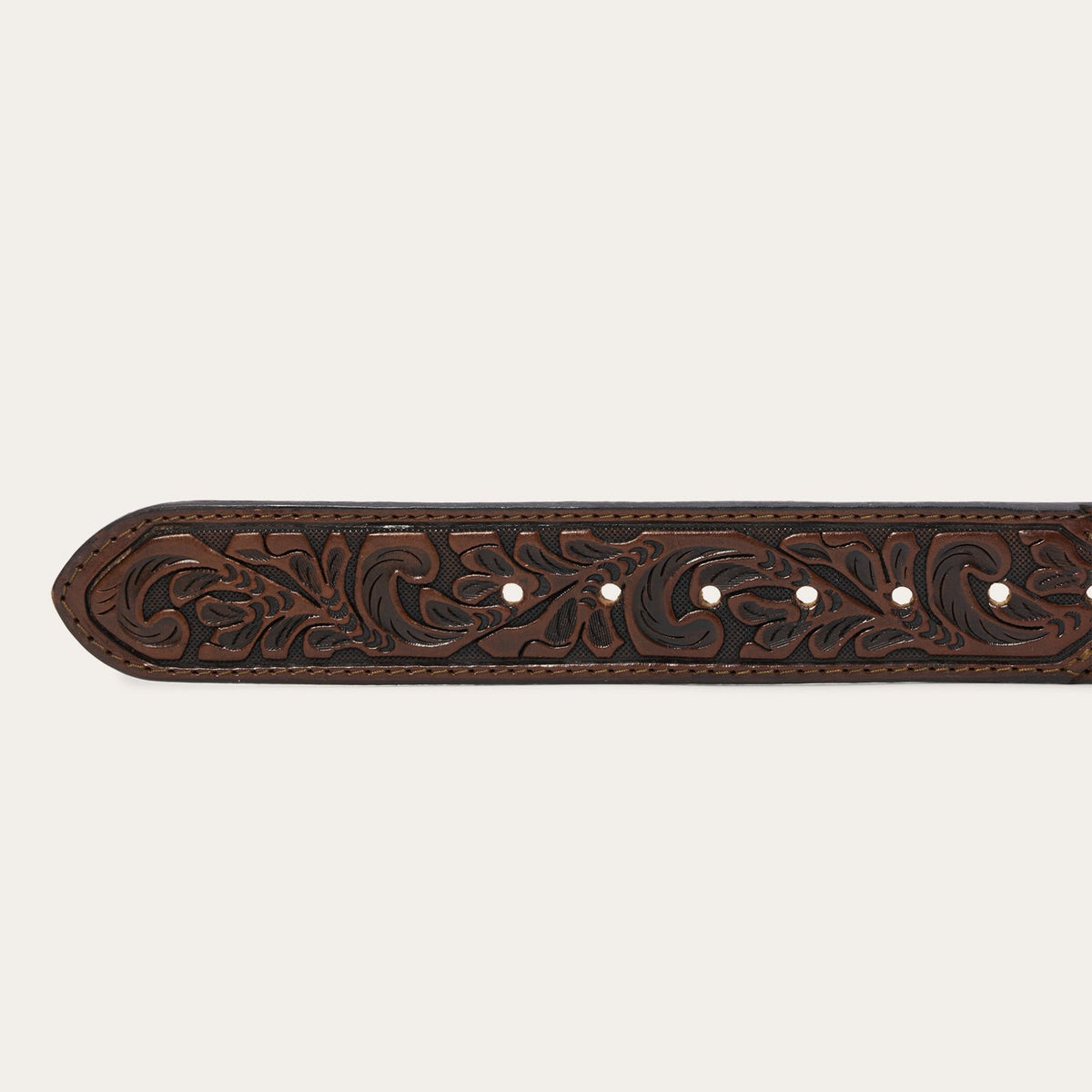 Bison Leather Tooled Tab Belt Hazelnut Bison - Stetson