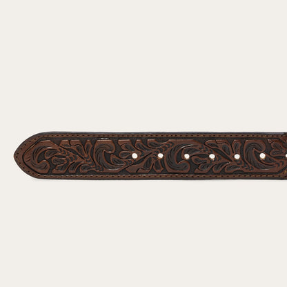 Bison Leather Tooled Tab Belt Hazelnut Bison - Stetson