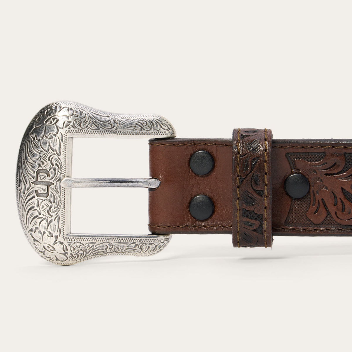 Bison Leather Tooled Tab Belt Hazelnut Bison - Stetson