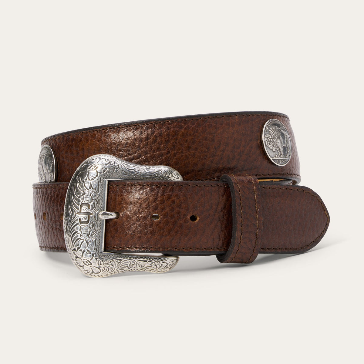 Bison Leather Concho Belt Hazelnut Bison - Stetson