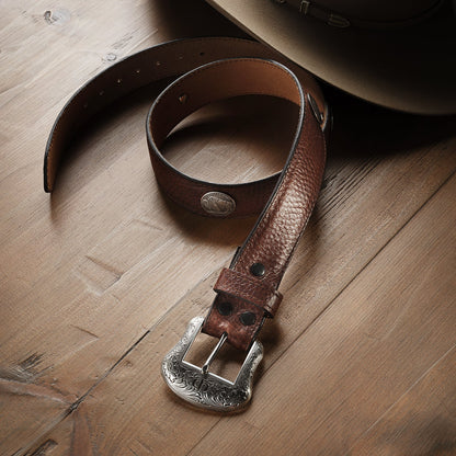 Bison Leather Concho Belt Hazelnut Bison - Stetson