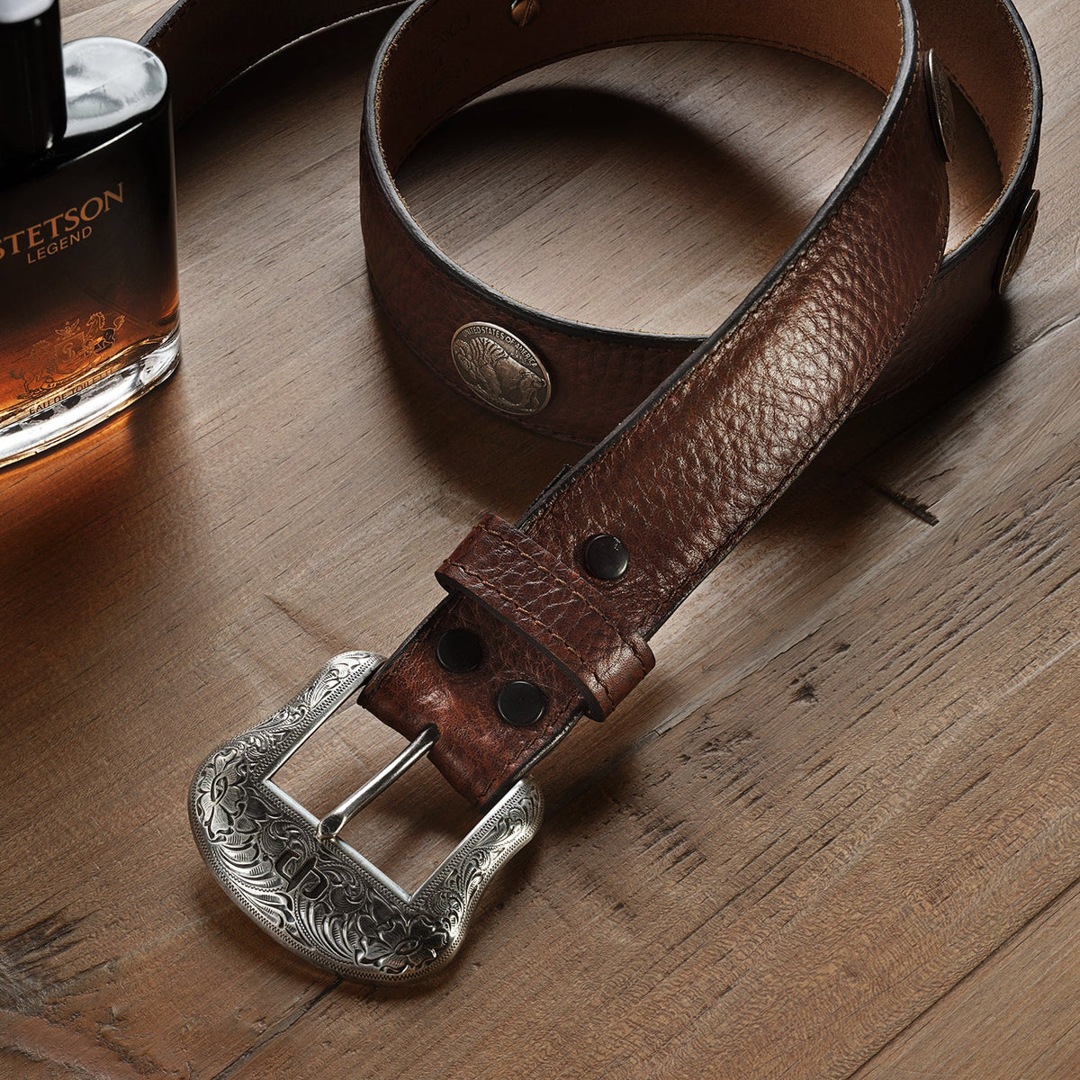 Bison Leather Concho Belt Hazelnut Bison - Stetson