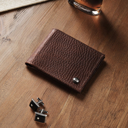 Bison Leather Stetson Rivet Bi-Fold Wallet Hazelnut Bison - Stetson