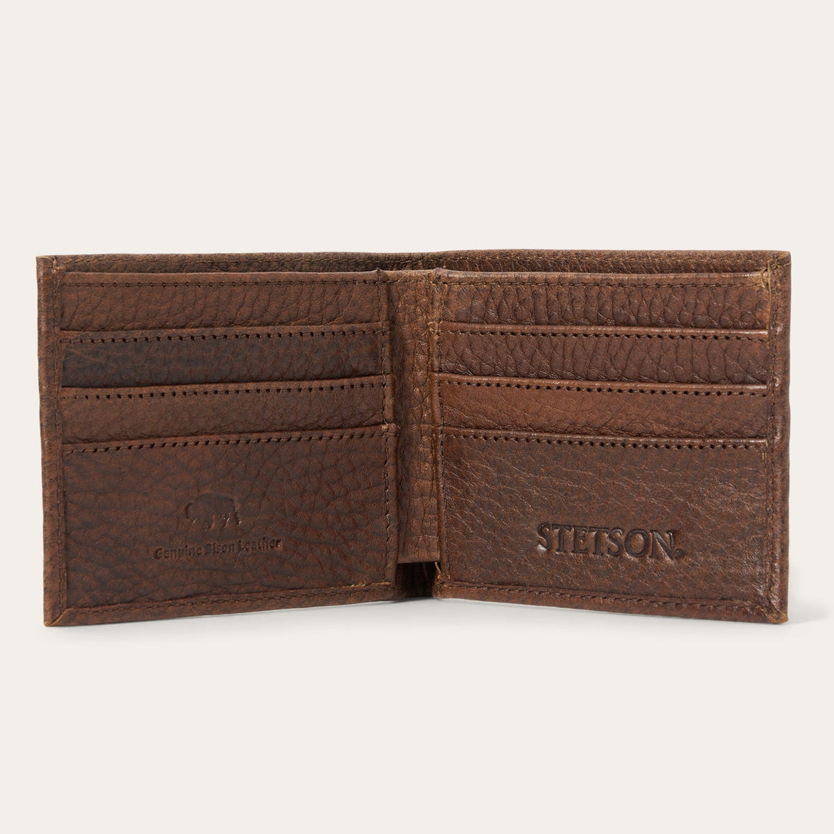 Bison Leather Stetson Rivet Bi-Fold Wallet Hazelnut Bison - Stetson