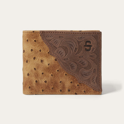 Tooled Embossed Ostrich Bi-Fold Wallet Brown / California Nut - Stetson