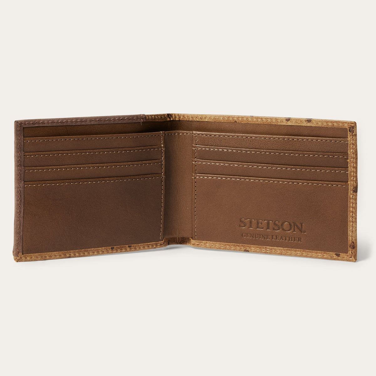 Tooled Embossed Ostrich Bi-Fold Wallet Brown / California Nut - Stetson