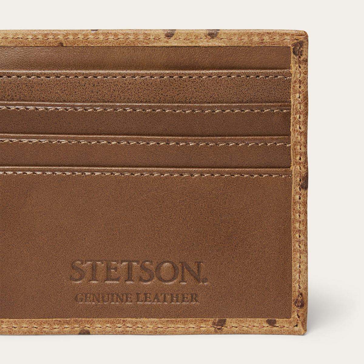 Tooled Embossed Ostrich Bi-Fold Wallet Brown / California Nut - Stetson