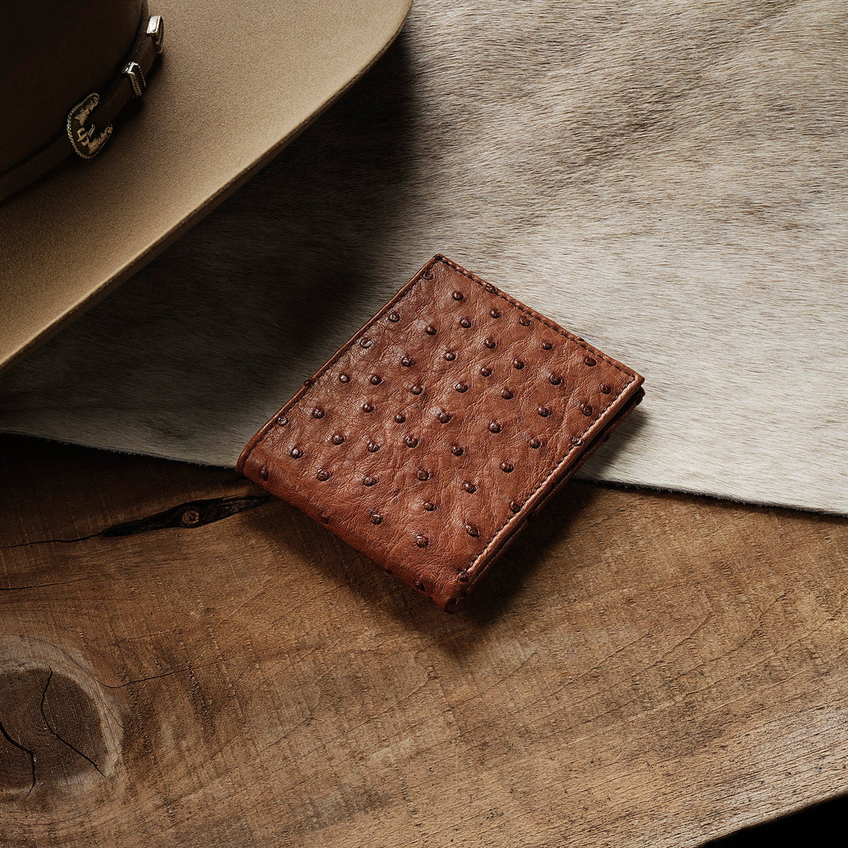 Ostrich Bi-Fold Wallet Antique Cognac - Stetson