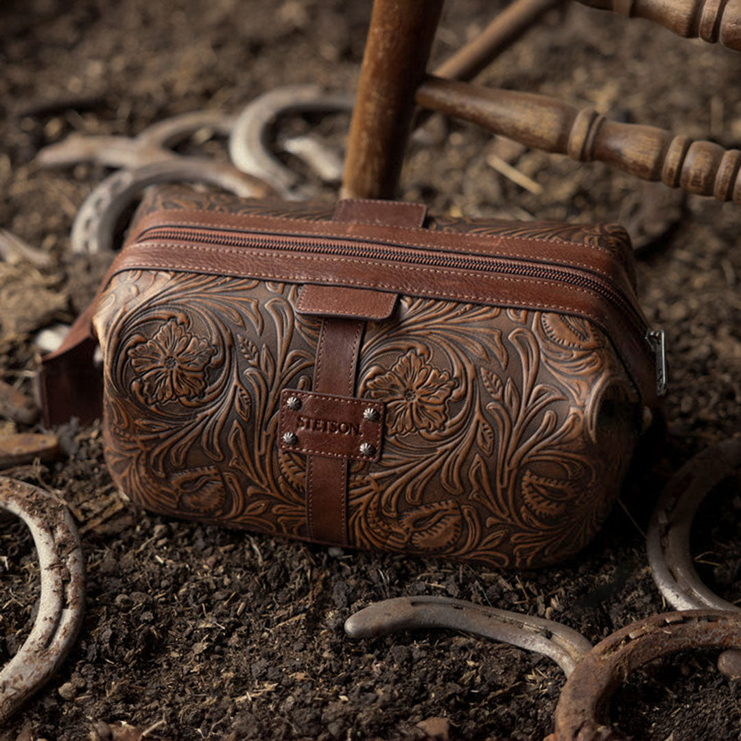 160th Anniversary Tooled Leather Dopp Kit Brown - Stetson