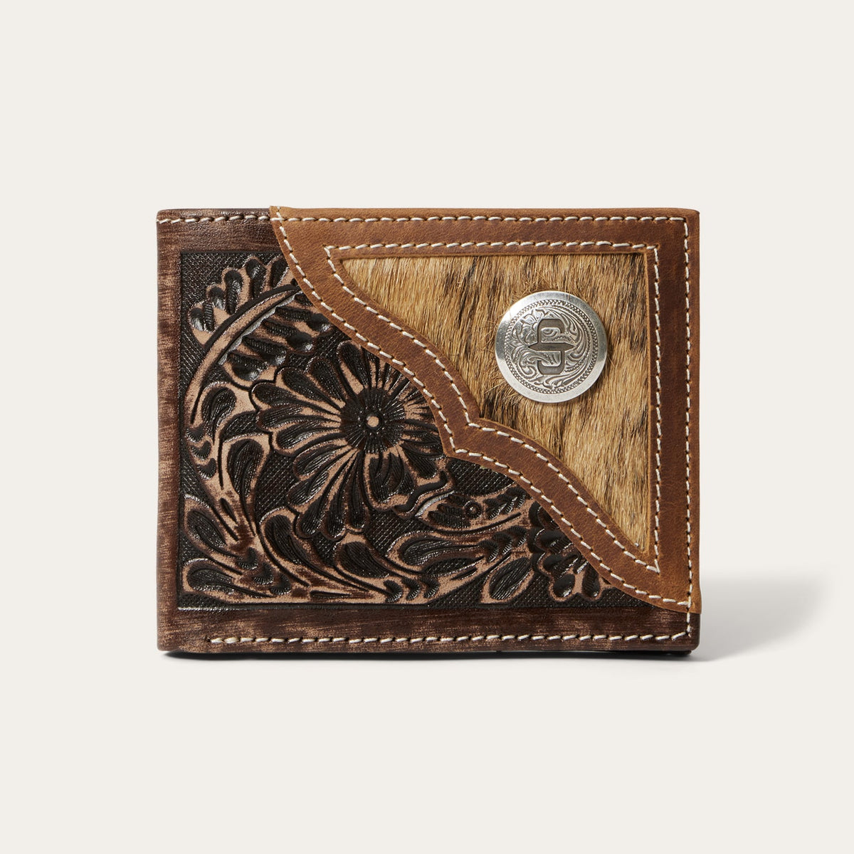 Hair-On-Hide Concho Bi-Fold Wallet Vintage Brown - Stetson