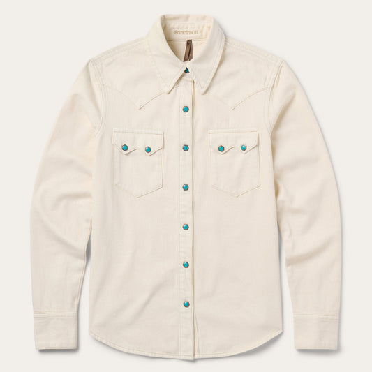 Turquoise Snap Western Denim Shirt Cream - Stetson