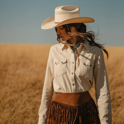 Turquoise Snap Western Denim Shirt Cream - Stetson