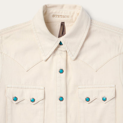 Turquoise Snap Western Denim Shirt Cream - Stetson