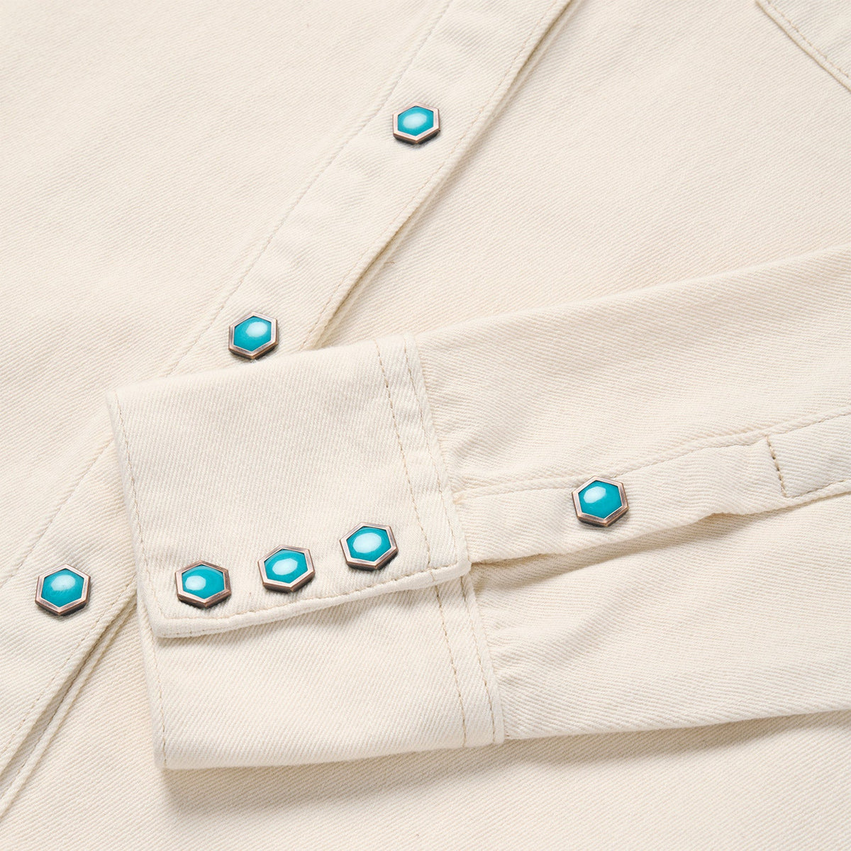Turquoise Snap Western Denim Shirt Cream - Stetson