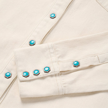 Turquoise Snap Western Denim Shirt Cream - Stetson