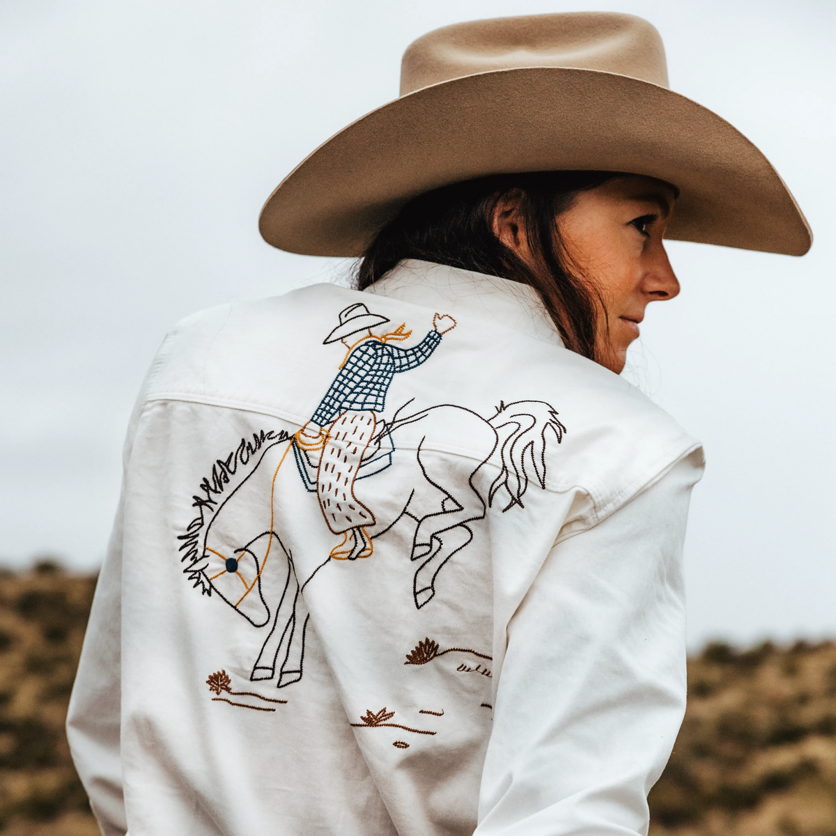 Western Embroidered Denim Shirt White - Stetson
