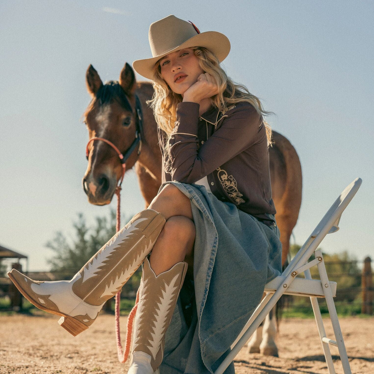 Embroidered Retro Western Shirt Brown - Stetson