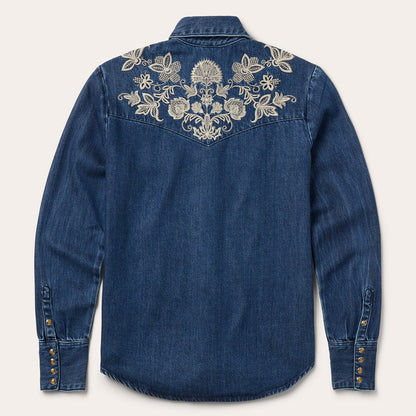 Floral Embroidered Dark Denim Shirt Blue - Stetson