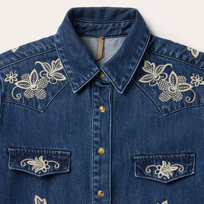 Floral Embroidered Dark Denim Shirt Blue - Stetson