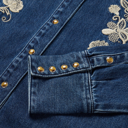 Floral Embroidered Dark Denim Shirt Blue - Stetson